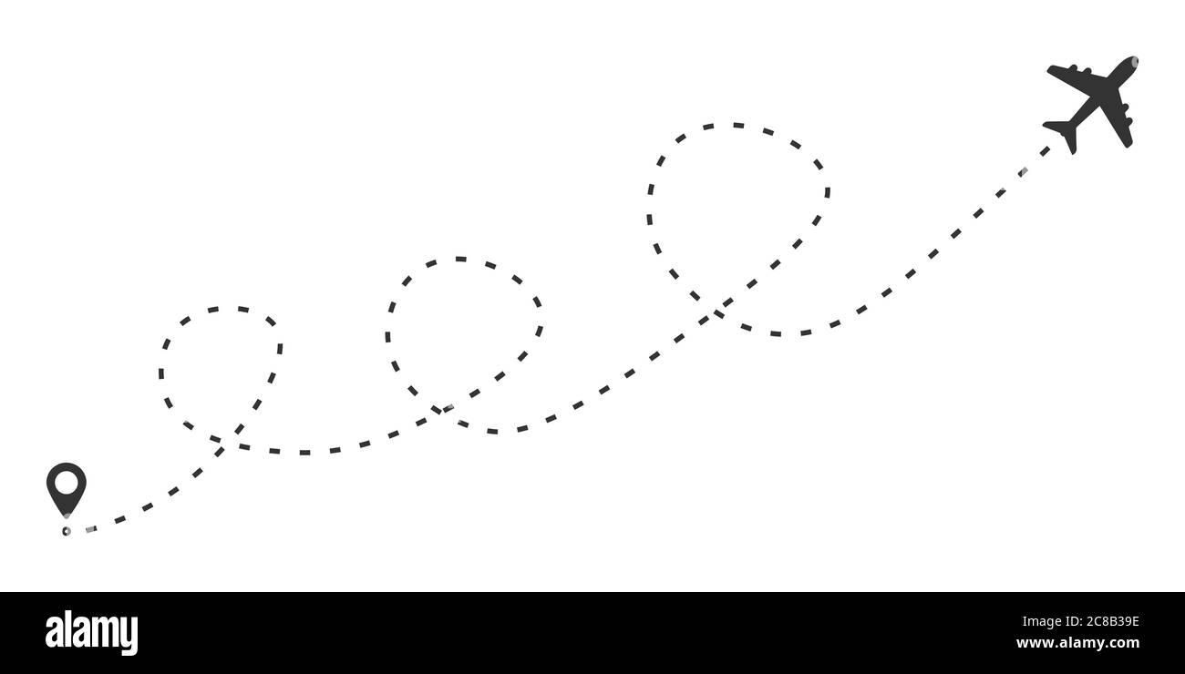 Symbol für die Route der Fluglinie. Flugreisekonzept. Isolierte Vektordarstellung. Stock Vektor