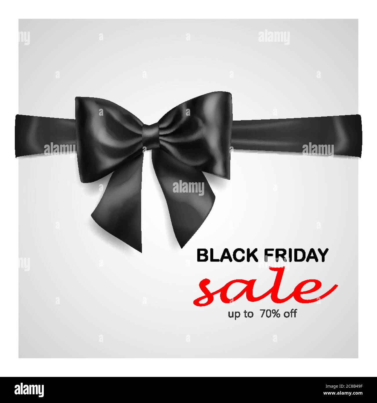 Schwarze Schleife mit horizontalem Band mit Schatten und Inschrift Black Friday Sale auf grauem Hintergrund Stock Vektor