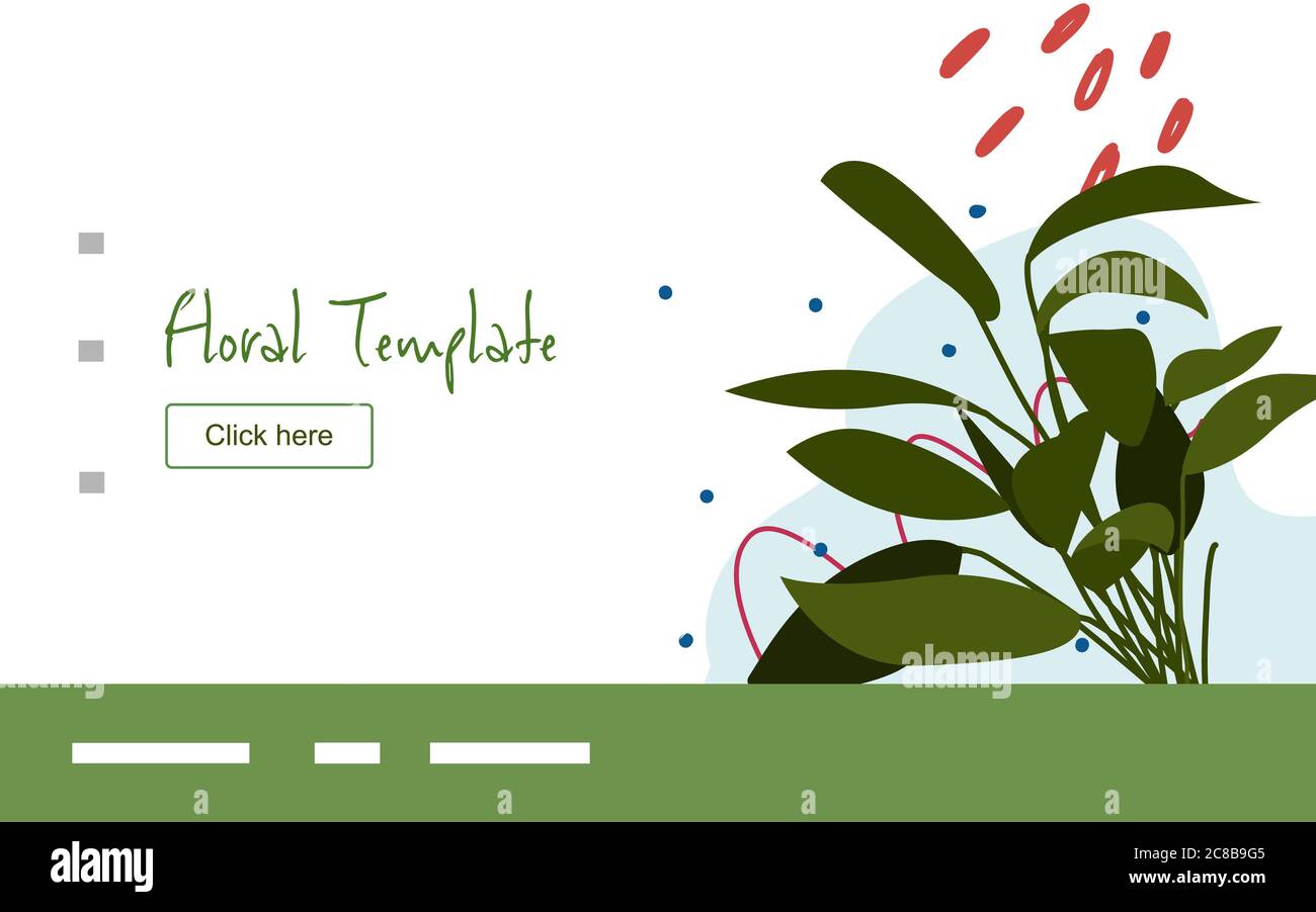 Florale Klumpen von Blattpflanzen Kampagne für Web-Website Home Homepage Vorlage Landing Page Banner mit flachen Stil. Stock Vektor