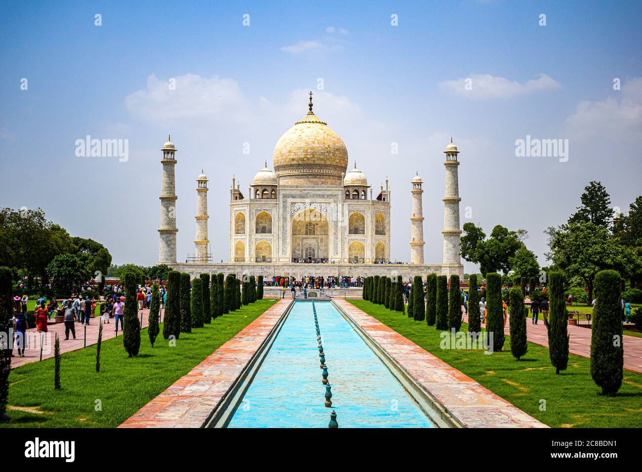 Taj Mahal voller Blick während der Tageszeit in Agra Indien, das Taj unter 7 Weltwunder Ansicht. Wonders, Agra Stockfoto