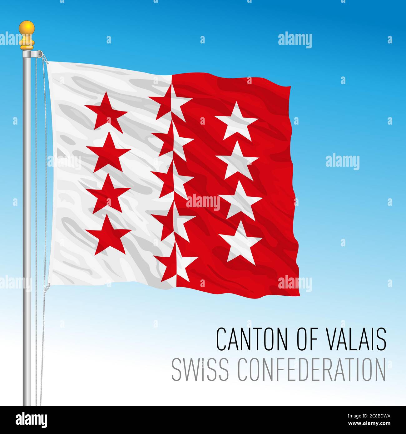 Kanton Wallis, offizielle Flagge, Schweiz, europäisches Land, Vektorgrafik Stock Vektor