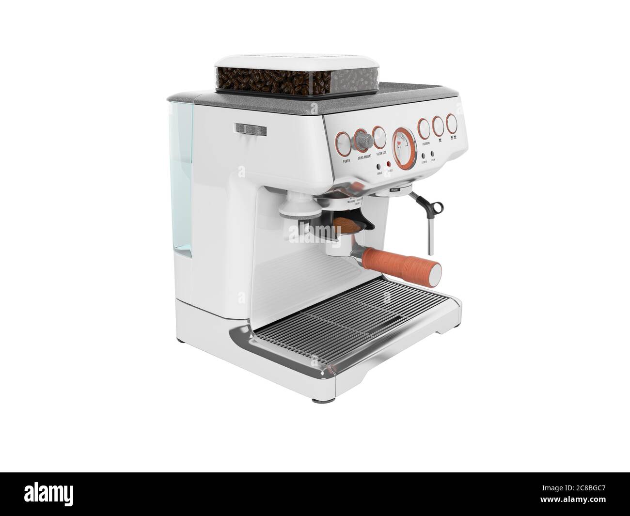 Weiße Kaffeemaschine mit Kapazität für Kaffee und Wassertank 3d Rendering  auf weißem Hintergrund kein Schatten Stockfotografie - Alamy