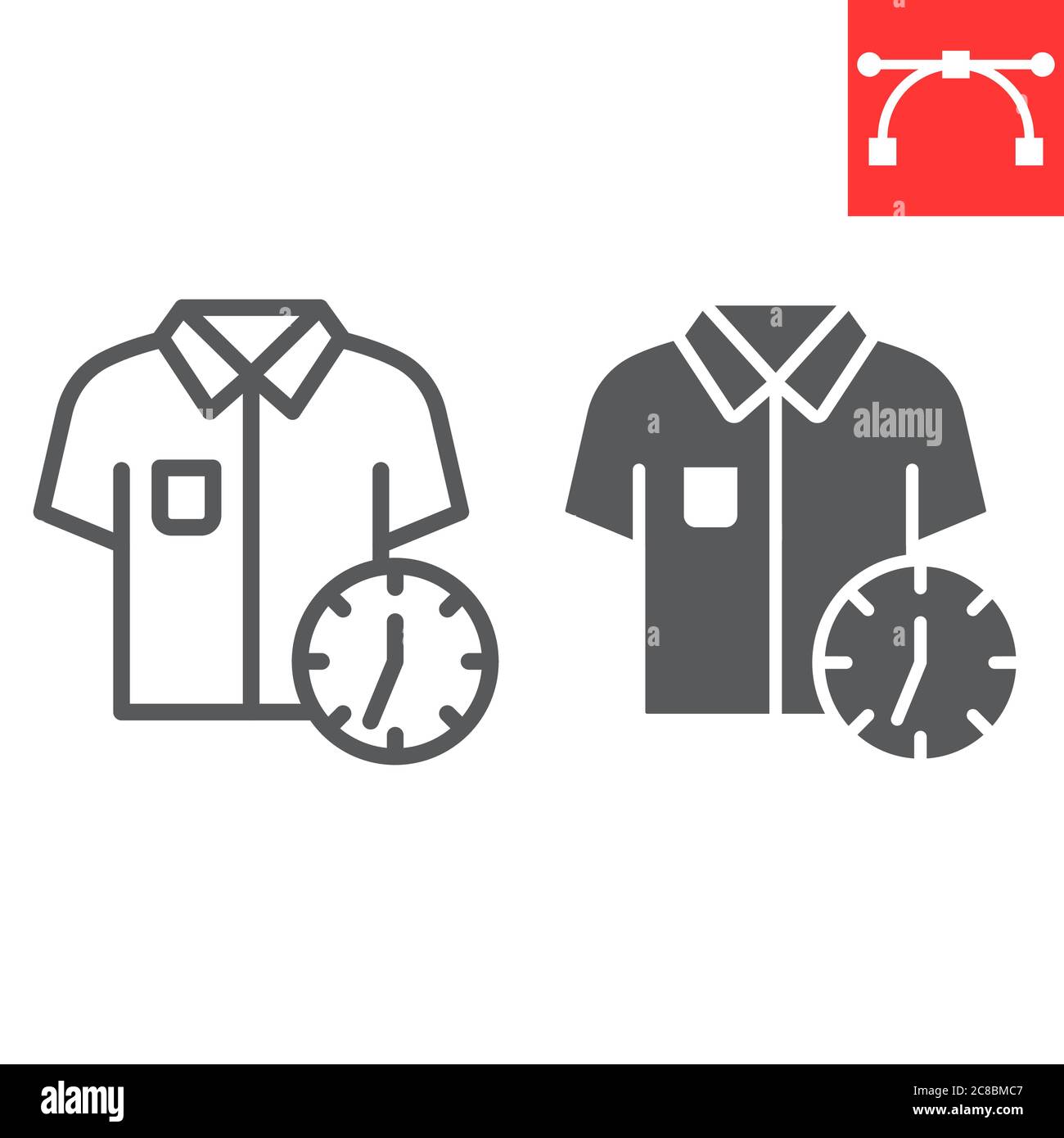 Express-Trockenreinigungslinie und Glyph-Symbol, chemische Reinigung und waschen, Hemd mit Uhr Zeichen Vektor-Grafiken, bearbeitbare Strich lineare Symbol, eps 10. Stock Vektor