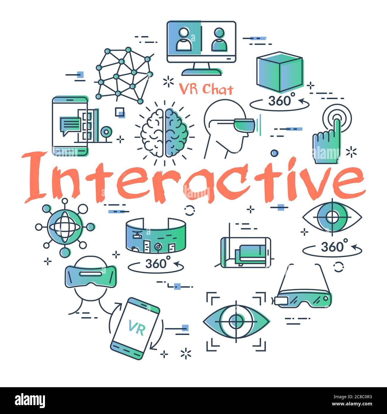 Vektor Virtual Reality Konzept mit interaktivem Text Stock Vektor