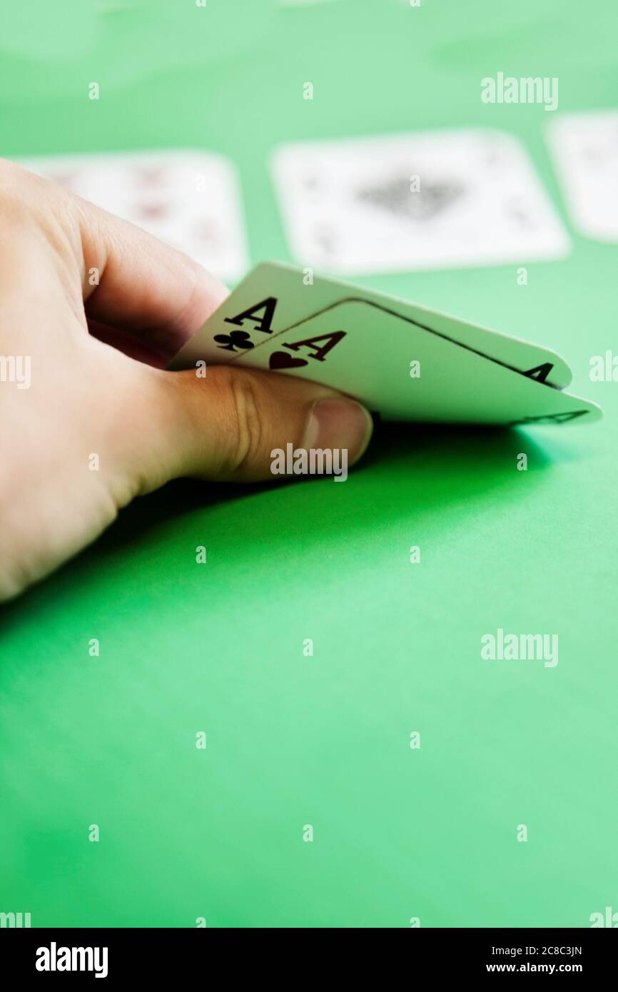 Pocket Aces in Poker Hand Stockfoto