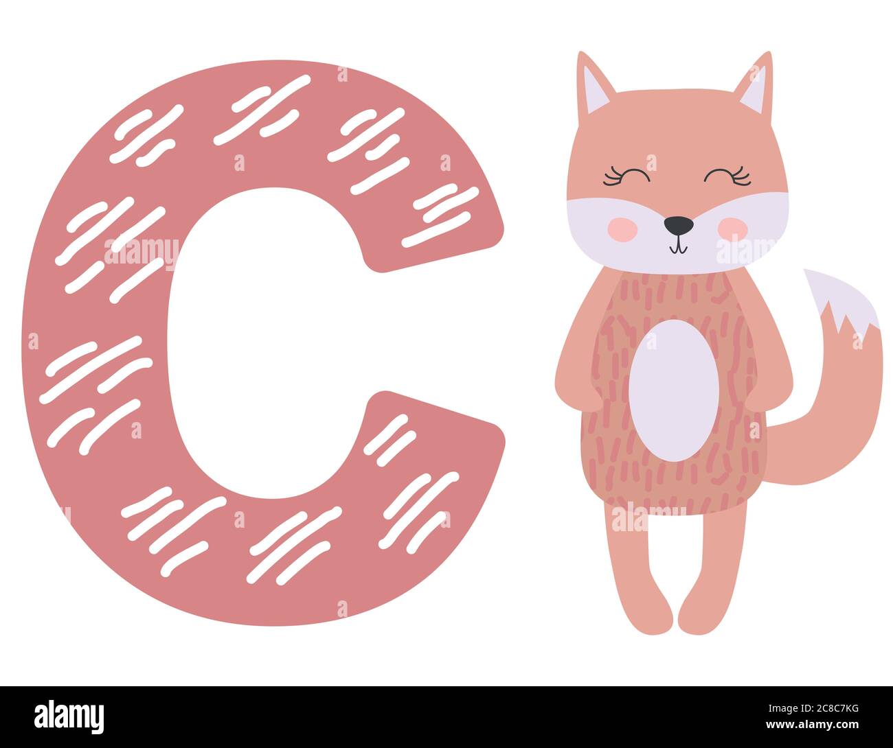 Illustration des isolierten Tier-Alphabets C mit Katze auf weiß Stock Vektor