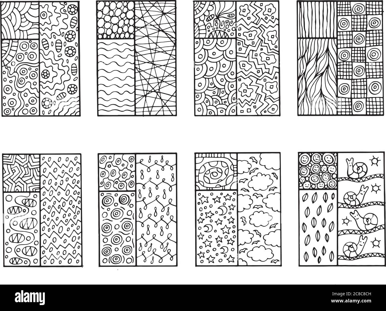 Doodle Windows - Malvorlagen für Erwachsene. Vektorgrafik Stock