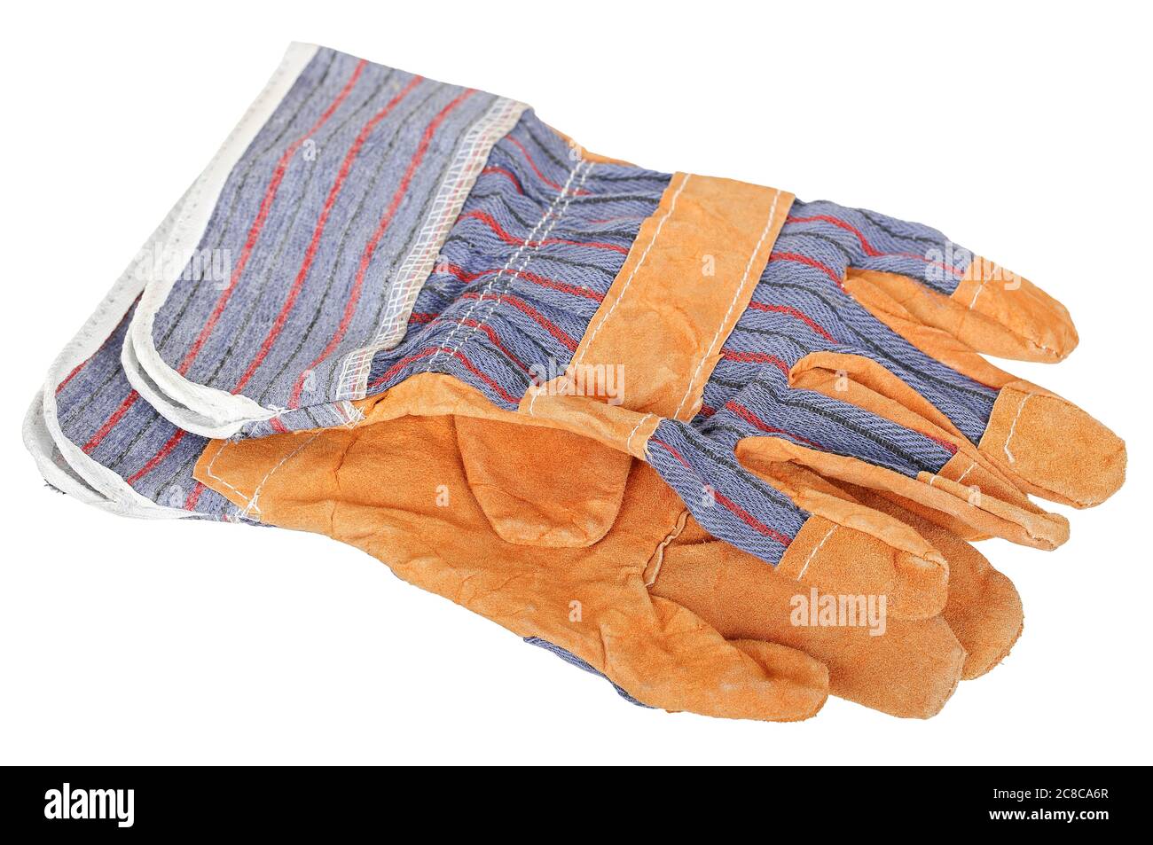 Ein Paar neue Schutzhandschuhe auf weiß Stockfoto