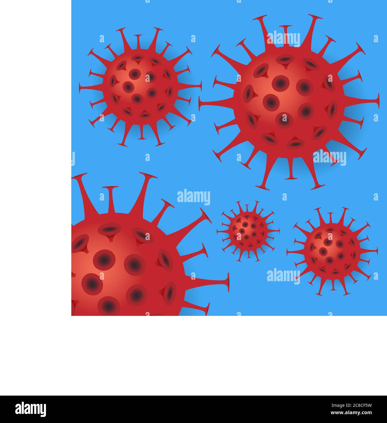 Rote covid-19 Coronavirus-Symbole isoliert auf blauem Hintergrund Vektor-Illustration Stock Vektor