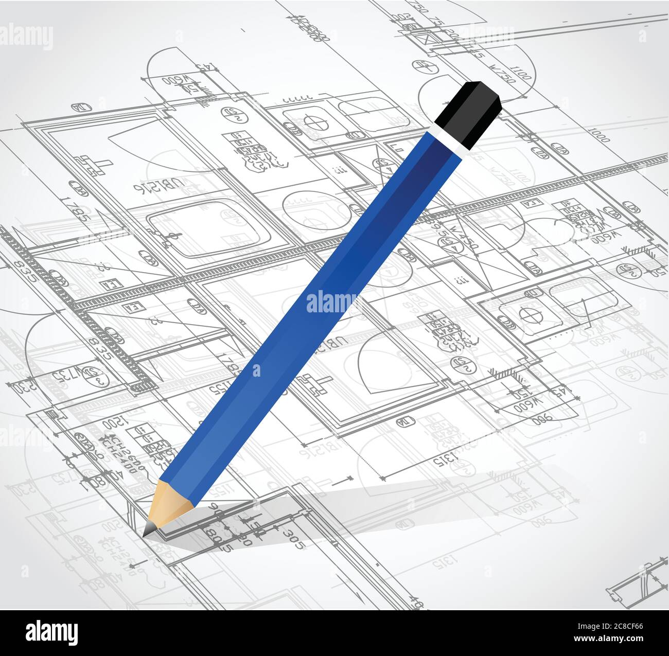 Zeichnung Bleistift und Blaupausen. Illustration Design auf weißem Hintergrund Stock Vektor