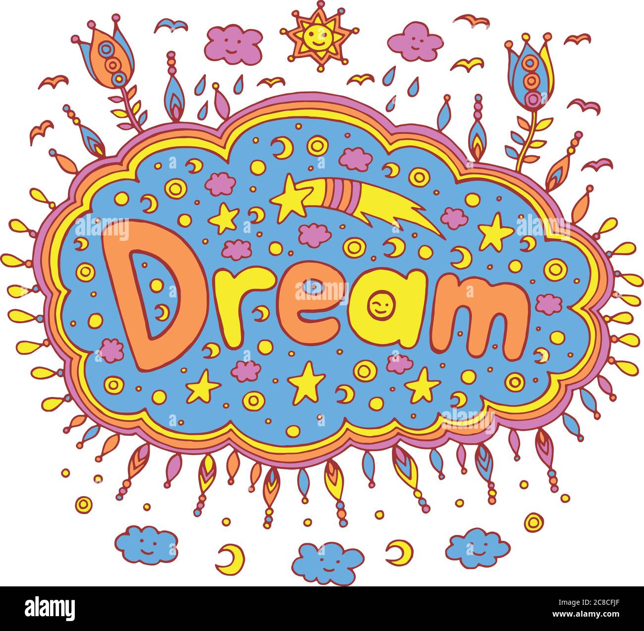 Doodle Illustration Mit Traumwort Cartoon Schriftzug Kunst Vect Stock Vektorgrafik Alamy