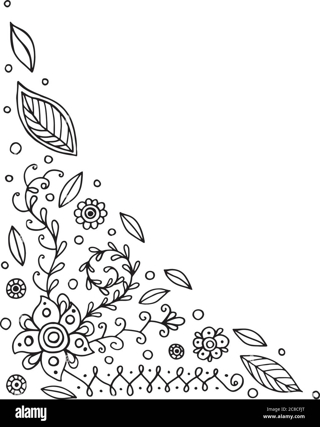 Doodle Rahmen mit Blumen und Blättern. Malseite für Erwachsene. Stock Vektor