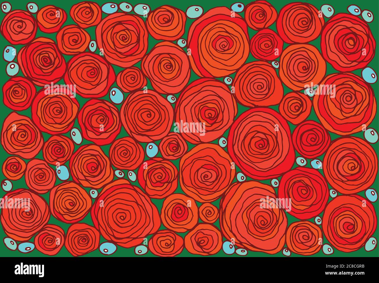 Rote Doodle Cartoon einfache Rosen. Blumenkunst Grafikseite. Vektor Stock Vektor