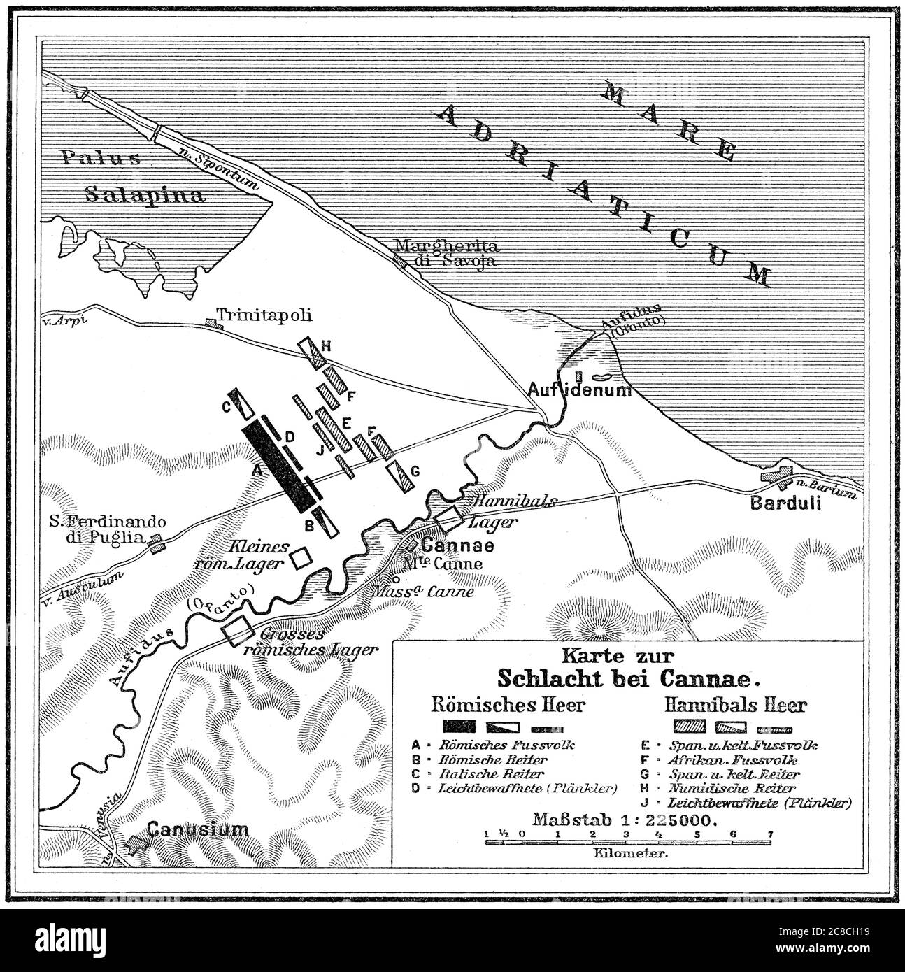 Schlacht von Cannae, zweiter Punischer Krieg am 2. August 216 v. Chr. Stockfoto