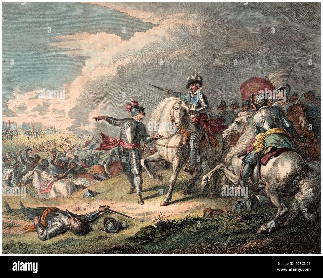 Die Schlacht von Naseby im englischen Bürgerkrieg, 14. Juni 1645, Stich von Charles Dupuis nach Charles Parrocel, 1727 Stockfoto