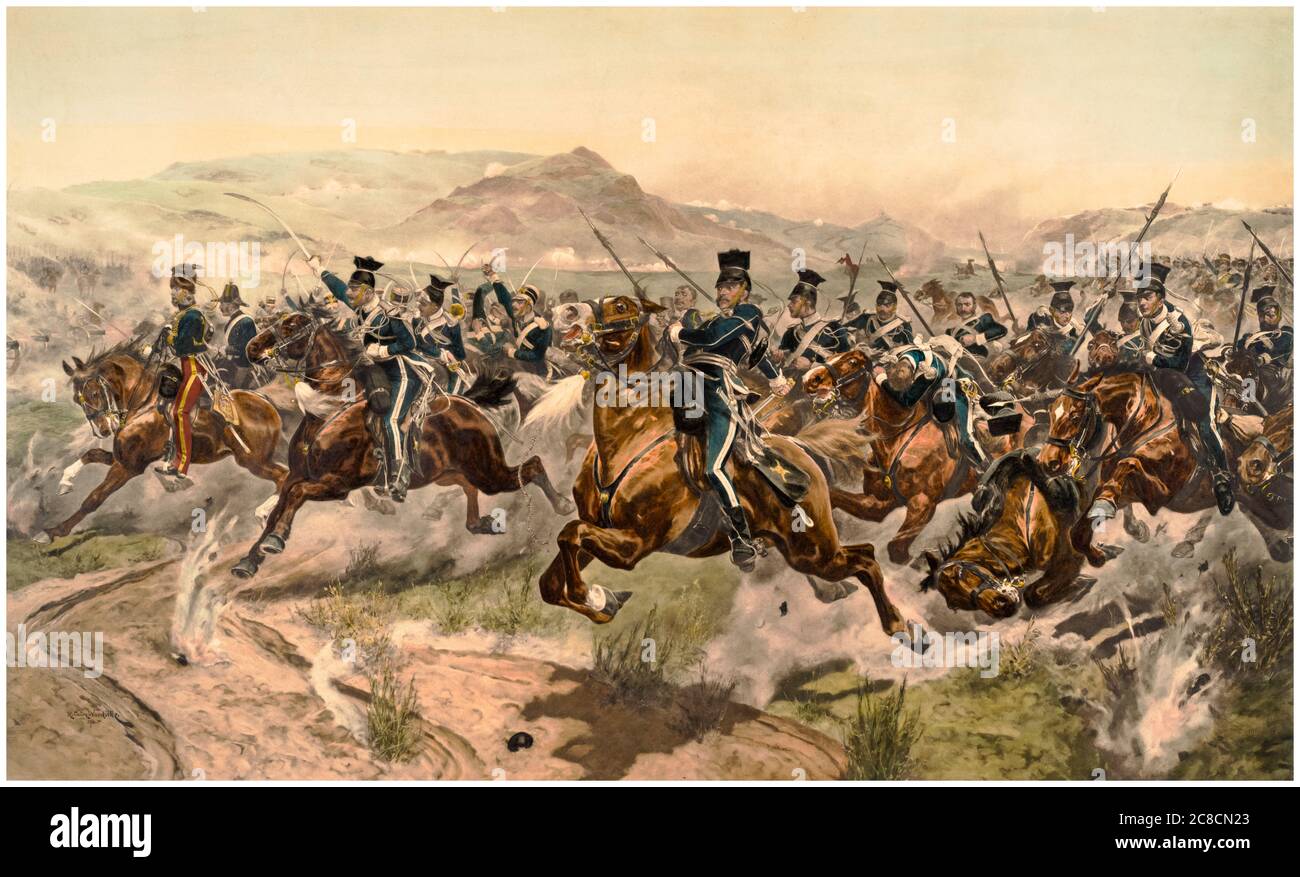 Der Angriff der Lichtbrigade in der Schlacht von Balaclava, 25. Oktober 1854, Druck nach Richard Caton Woodville Junior, 1895 Stockfoto