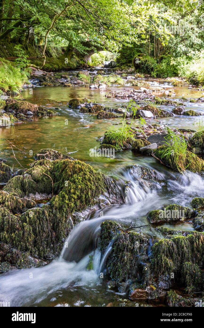 Wehr Wasser auf Exmoor National Park an Robbers Bridge bei Oare, Somerset UK Stockfoto