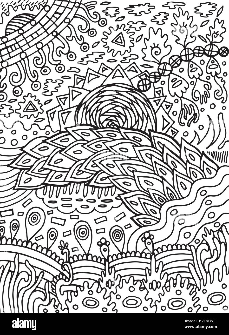 Doodle abstrakte Muster für den Malbuch für Erwachsene. Handgezeichnete Druckfarben. Vektorgrafik Stock Vektor