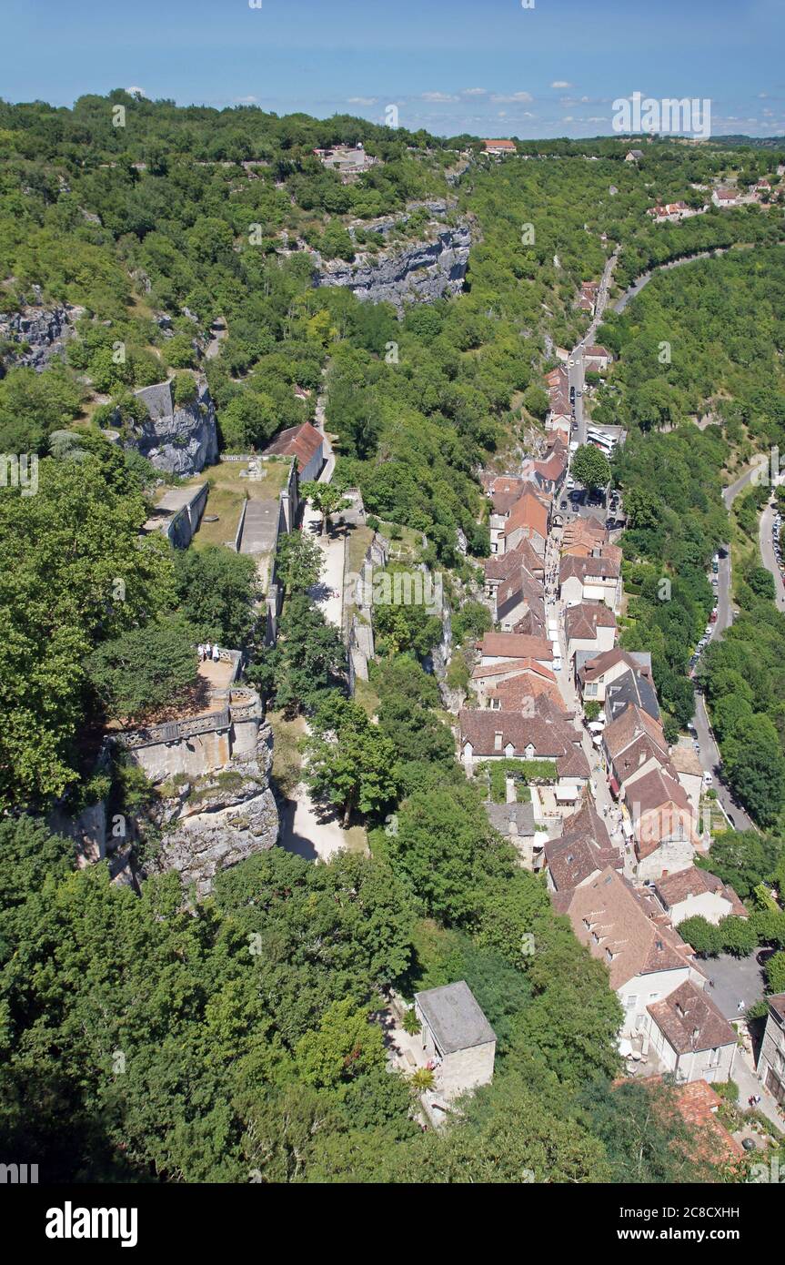 Viele Region Frankreichs: die mittelalterliche Stadt Rocamadour nach unten vom Schloss Stockfoto