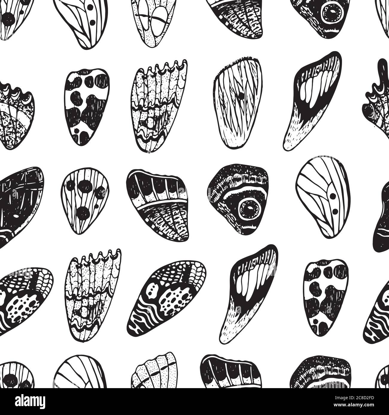 Nahtloses Muster mit Schmetterlingsflügeln. Tinte Hand gezeichnet Hintergrund Design. Vektorgrafik Stock Vektor