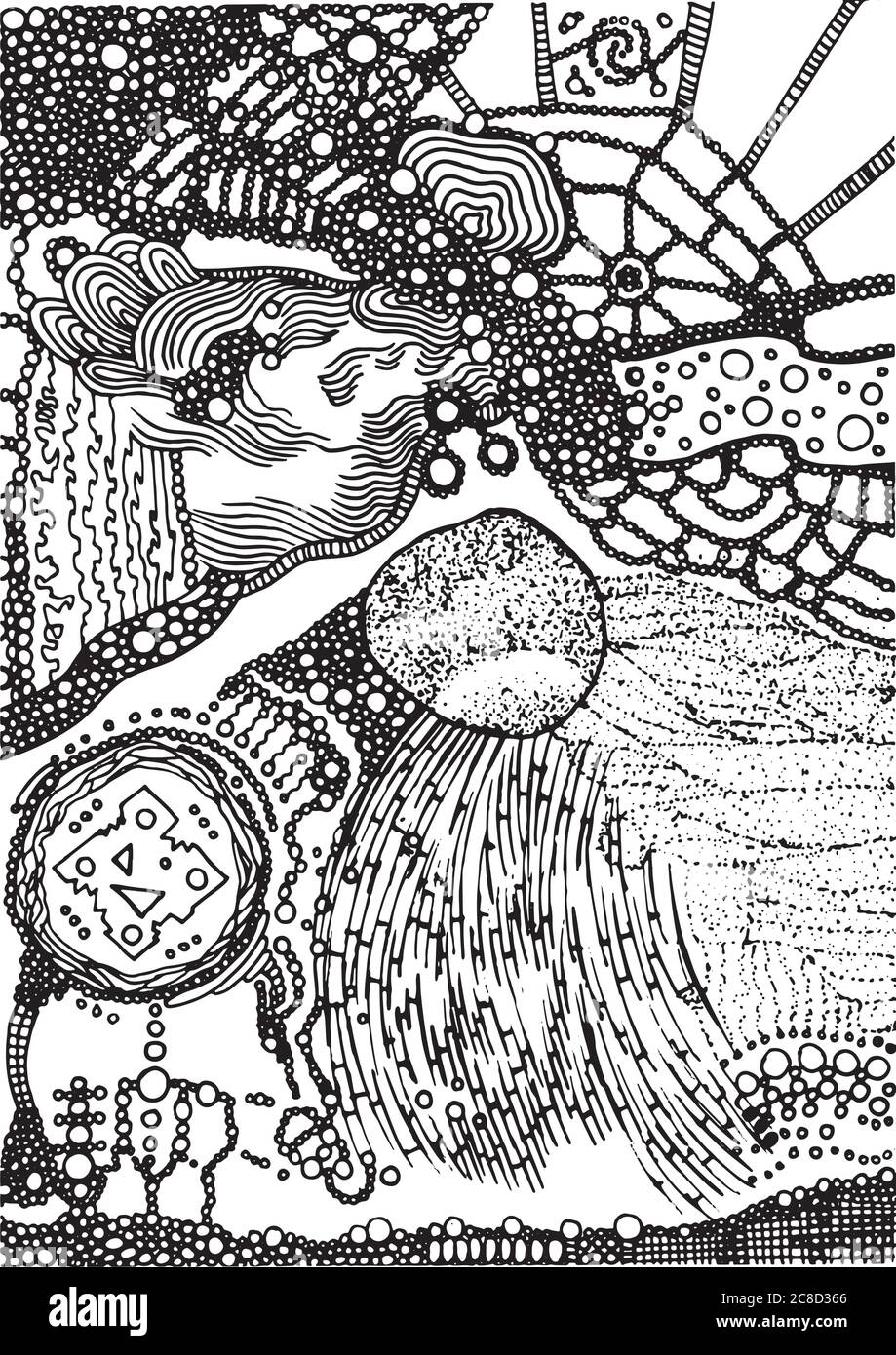 Kleine Kreise und Ringe Textur. Tinte Doodle psychedelisch abstrakt Hintergrund Kunst. Monochrome Muster. Vektorgrafik Stock Vektor