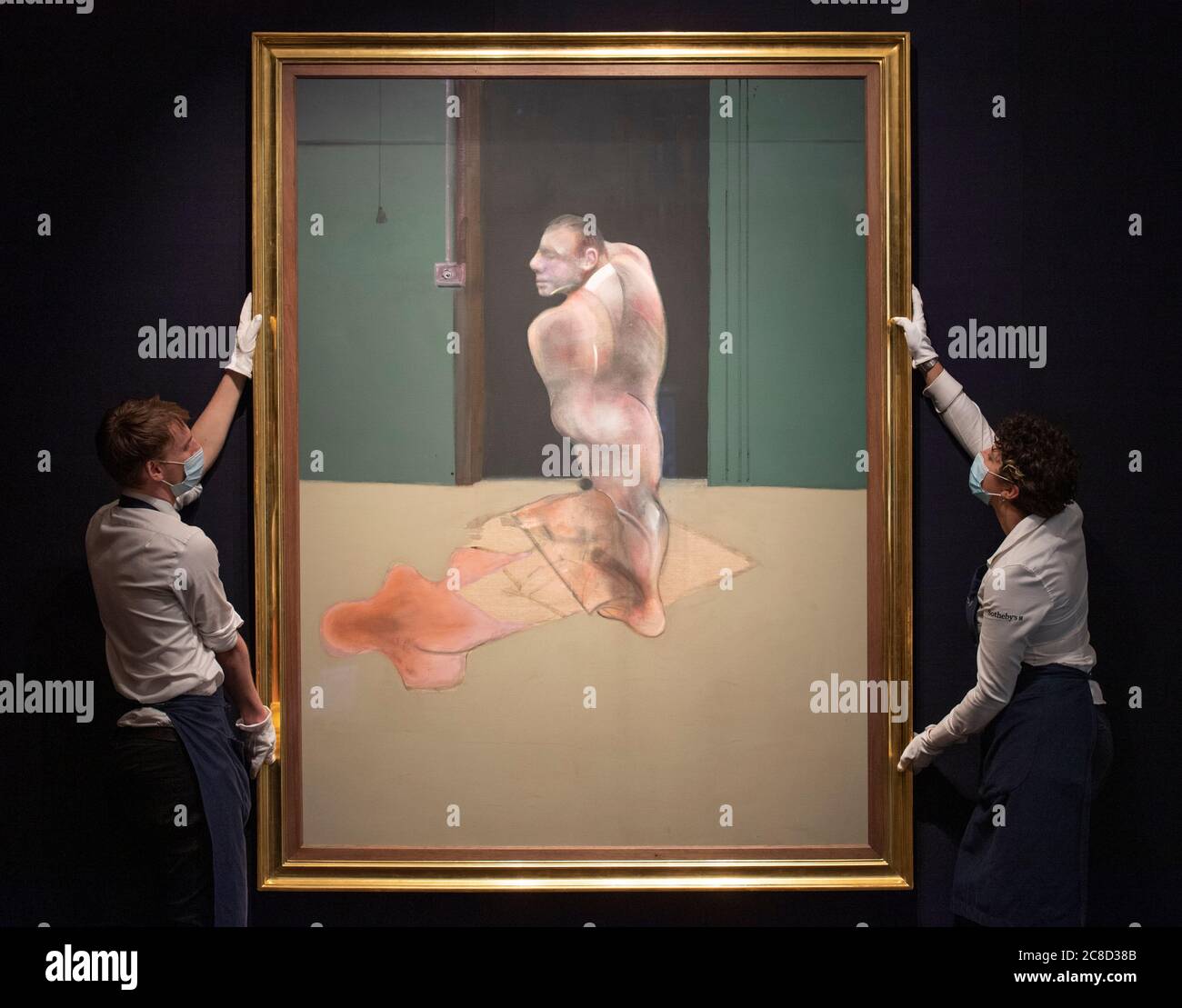 Sotheby's, London, Großbritannien. 23. Juli 2020. Vorschau auf Sothebys einmalige Auktion und Ausstellung über ein halbes Jahrtausend Kunstgeschichte von Rembrandt bis Richter. Bild: Francis Bacon, Studie für Porträt von John Edwards, 1986, schätzen £12-18 Millionen. Das Porträt öffnet erstmals bei einer Auktion ein Fenster in Bacons Beziehung zu John Edwards, einer der wichtigsten und bedeutendsten Beziehungen des Künstlerlebens. Edwards, ein Barmanager aus dem East End von London, war einer seiner engsten und vertrauenswürdigsten Gefährten und alleiniger Erbe von Bacon's Estate. Kredit: Malcolm Park/Alamy Stockfoto