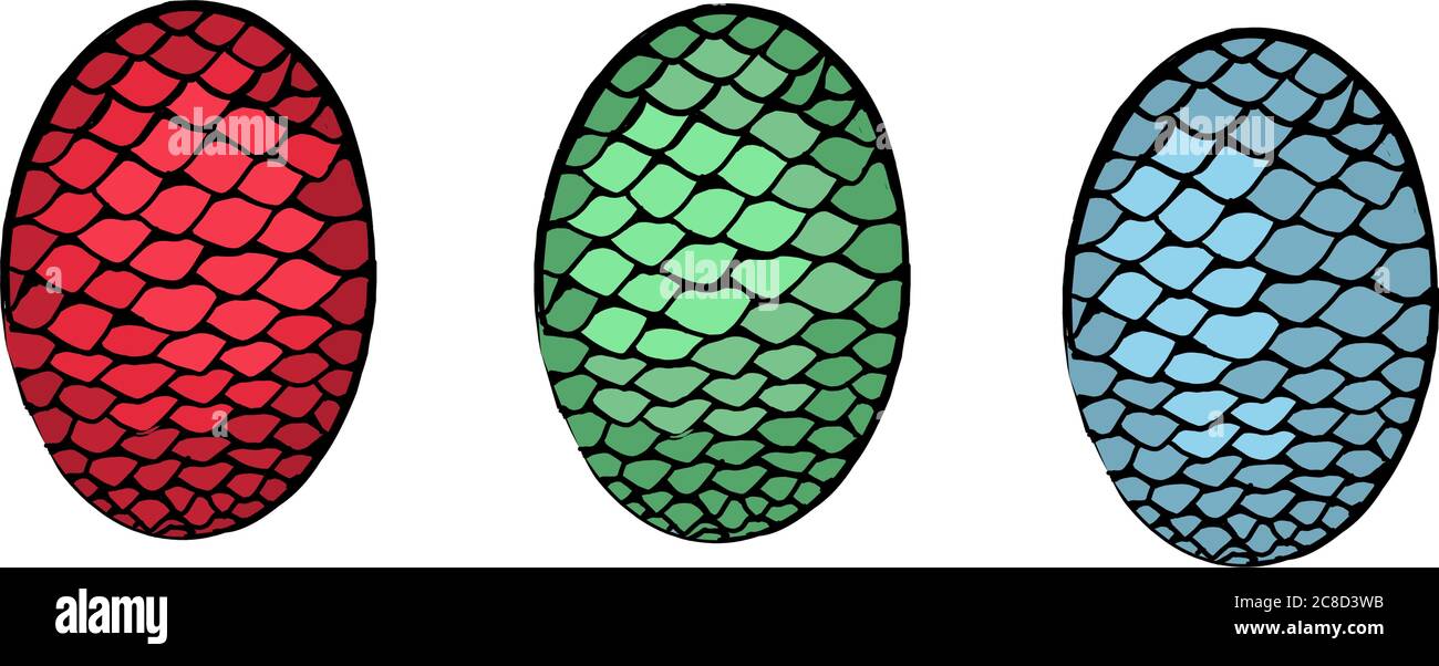 Dracheneier. Drei Dracheneier. Spiel der Throne Element. Ein Lied von Eis. Steinschuppen. Stock Vektor