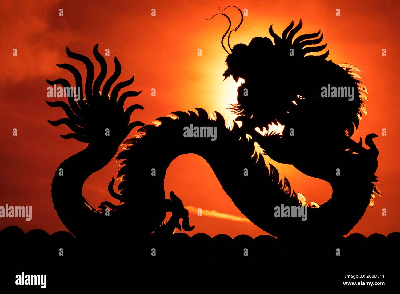 Chinesischer Drache. EIN Silhouettenbild der chinesischen Drachen