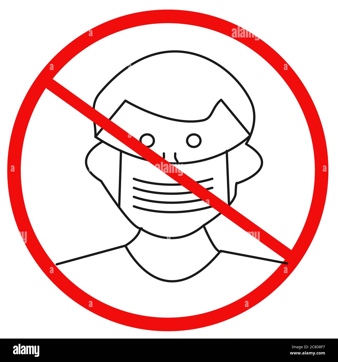 Obligatorische Maskenbestimmungen. Anti-Maske Piktogramm trägt Masken, die keinen COVID-19 Schutz bieten Stockfoto