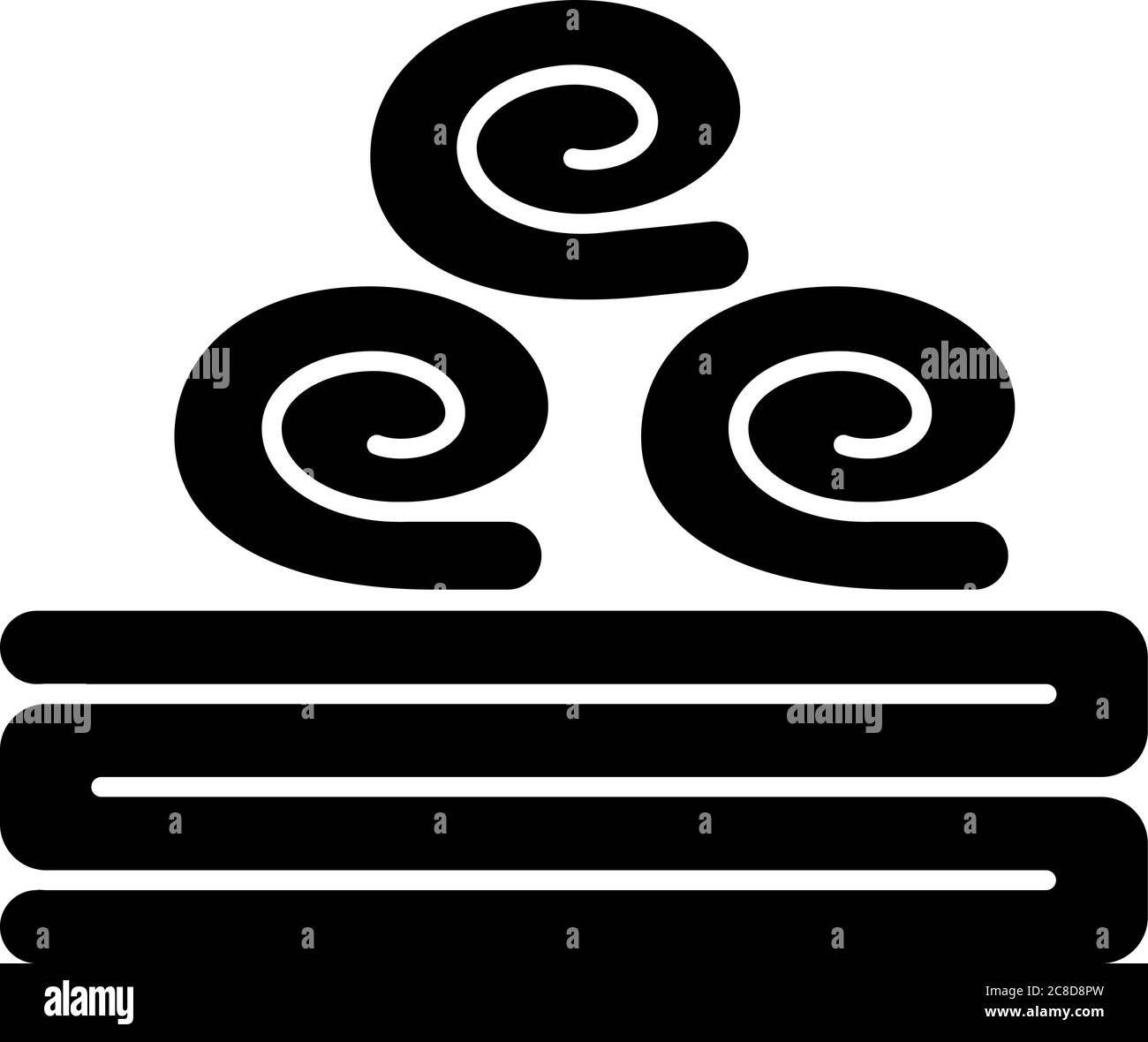 Badetücher, schwarzes Glyphen-Symbol. Persönliche Hygiene, Badehaus Entspannung Silhouette Symbol auf weißem Raum. Spa Salon, Bad und Sauna Zubehör. Stacke Stock Vektor