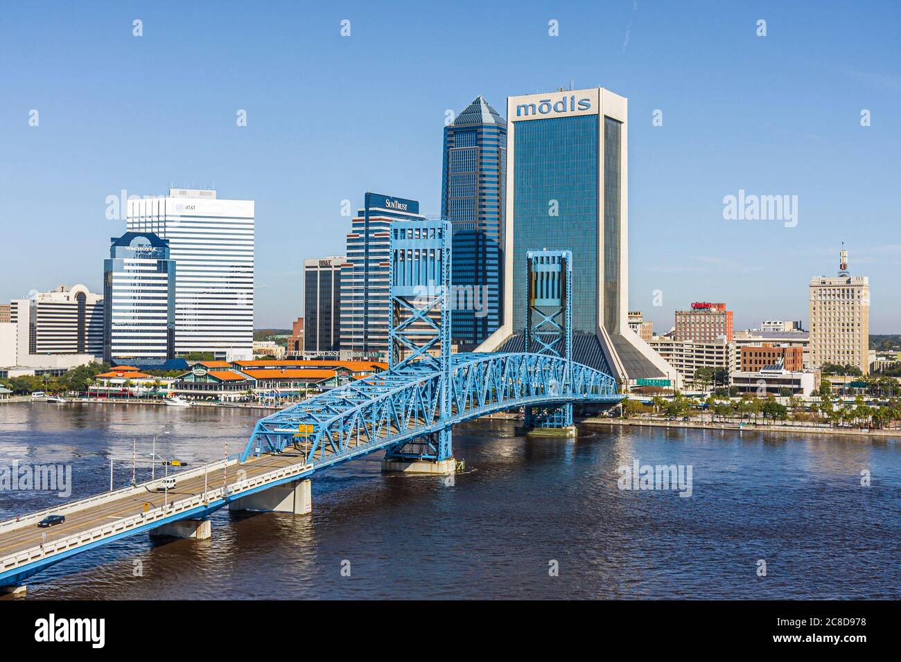 Jacksonville Florida, Saint St. Johns River Water, John Alsop Bridge, Main Street Bridge, vertikaler LiftJacksonville Landing, Skyline der Stadt, Modas b Stockfoto