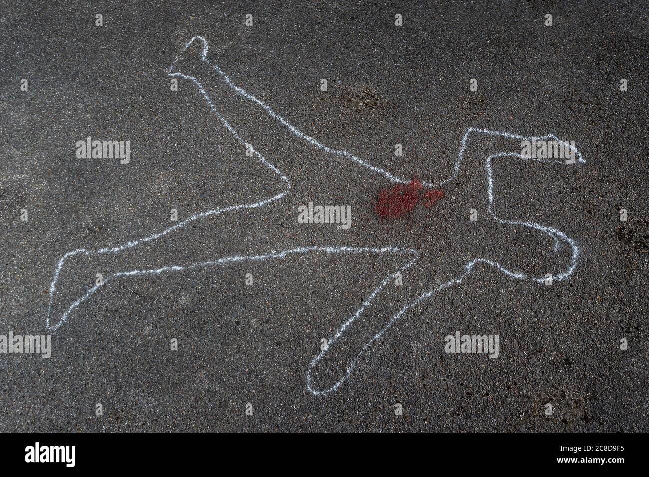 Der Umriss des Körpers auf dem Asphalt Stockfoto