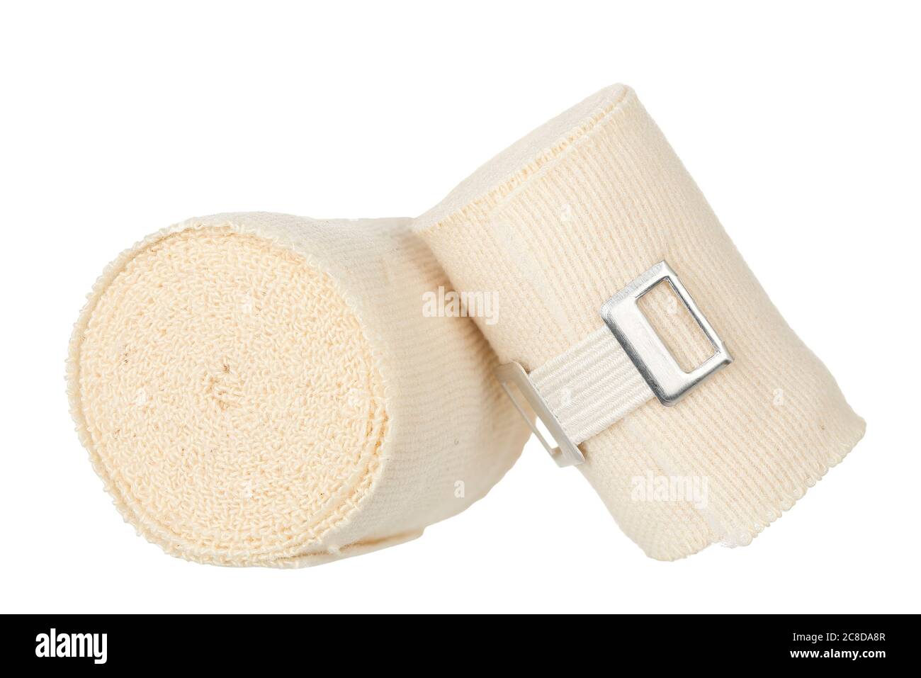 Elastische Bandagen isoliert auf weiß Stockfoto