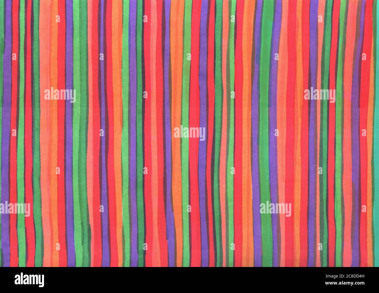 Markermalerei. Mehrfarbige vertikale Streifen. Grunge handgezeichnete Textur für Hintergrund. Rasterdarstellung. Stockfoto