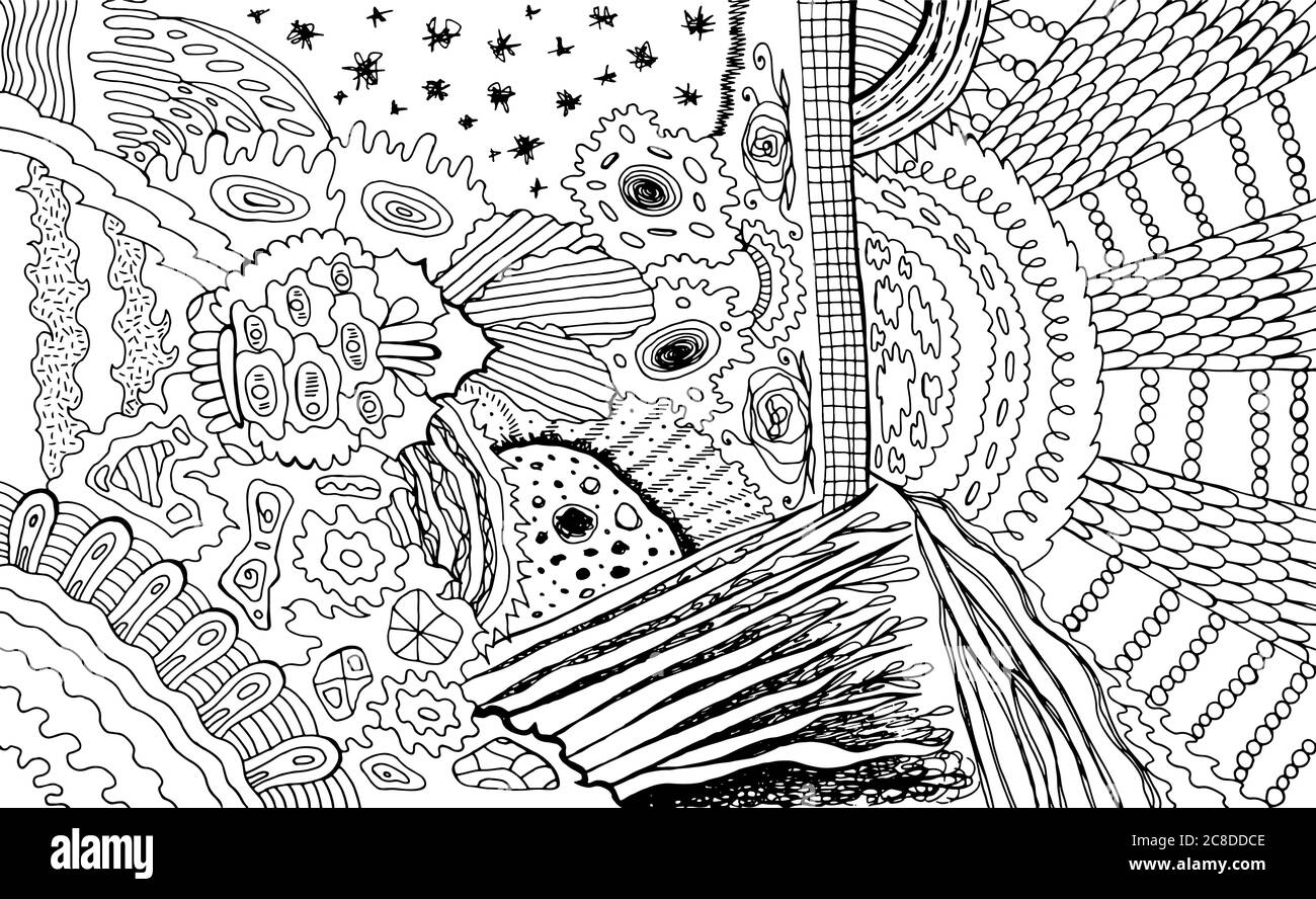 Zendoodle Linie Kunst. Erwachsene Malvorlagen. Abstraktes Muster mit floralen Motiven. Bohemian und Hippie-Stil. Vektorgrafik. Stock Vektor