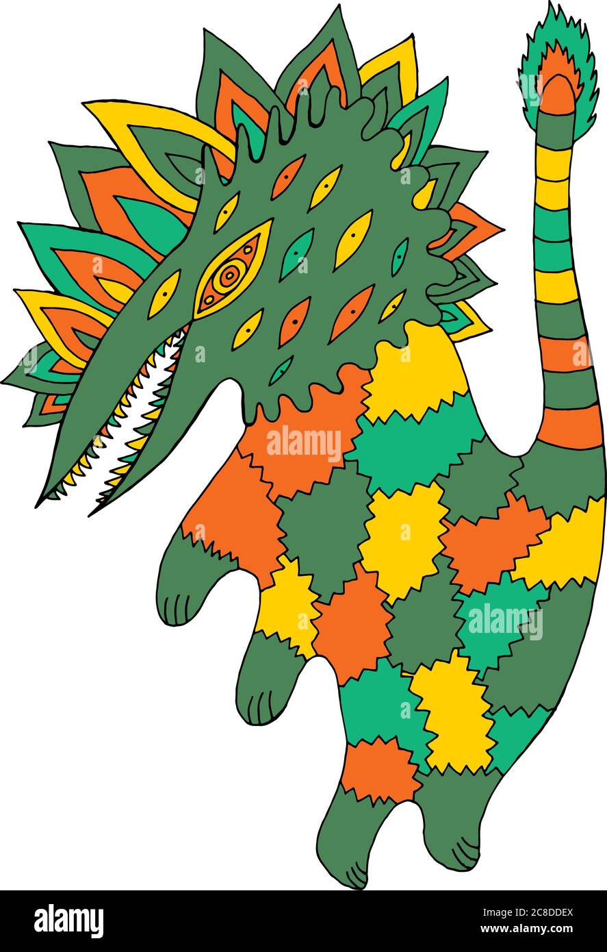 Unheimlich Doodle Monster. Bunte Cartoon Skizze mit fantastischen Tier. Halloween-Charakter. Naive Kunst. Vektor-Illustration. Stock Vektor