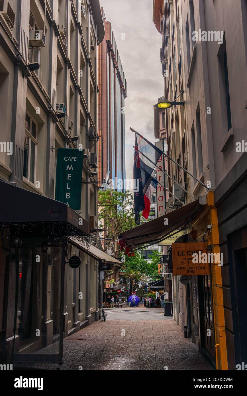 Gasse mit Cafés in Auckland. High Street, auckland cbd Stockfoto