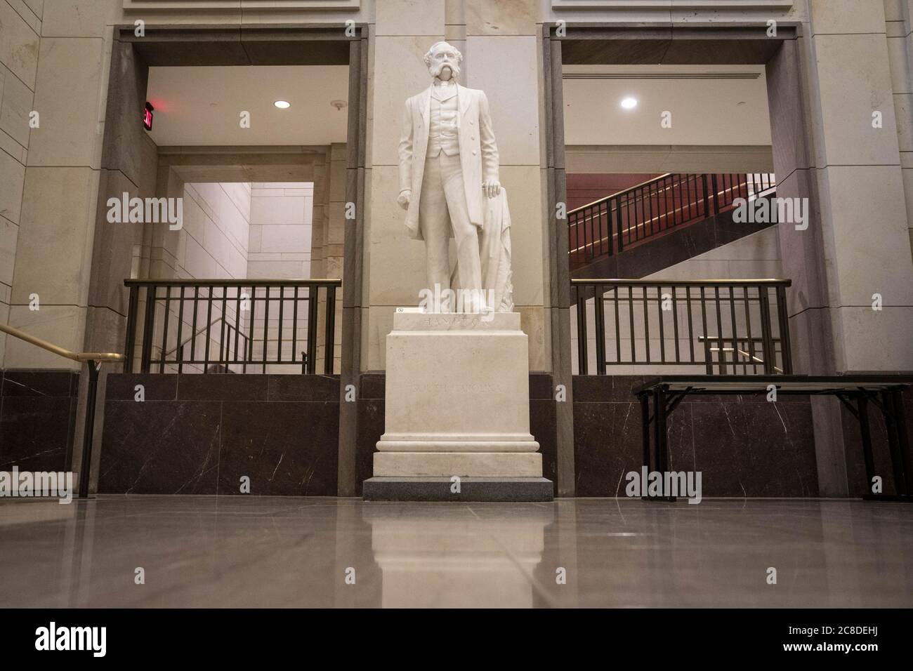 Washington, Usa. Juli 2020. Am Donnerstag, den 23. Juli 2020, steht im US-Kapitol in Washington, DC, USA, eine Statue von Wade Hampton III, einem General der konföderierten Kavallerie. Das Repräsentantenhaus stimmte am Mittwoch ab, konföderierte Statuen aus dem US-Kapitol zu entfernen, als Teil einer Bemühung, Symbole des Rassismus zu entfernen. Foto von Sarah Silbiger/UPI Kredit: UPI/Alamy Live Nachrichten Stockfoto