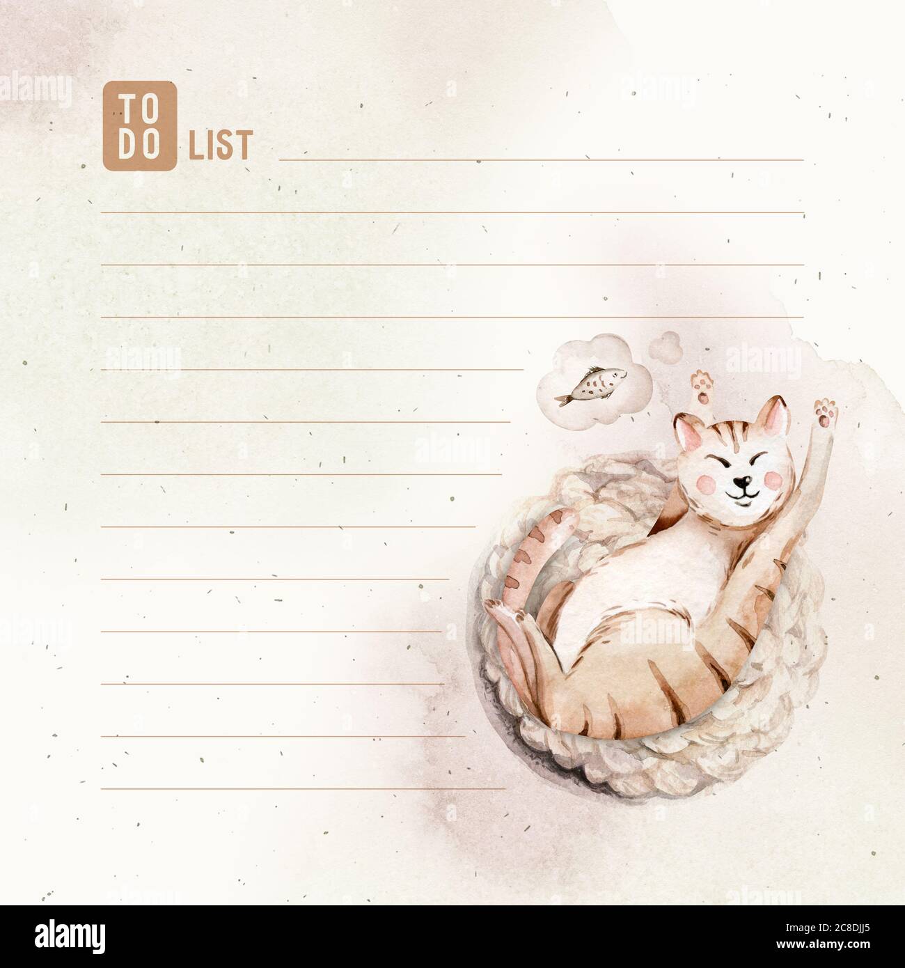 Cute Aquarell Cartoon zu tun Liste Katzen Illustration. Perfekt für Stiker Dekoration. Stockfoto