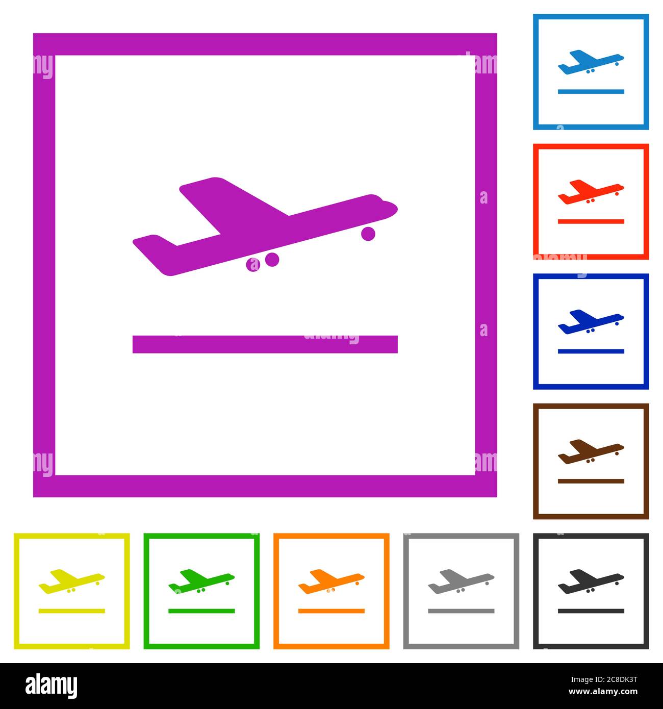 Flugzeug nehmen flache Farbe Symbole in quadratischen Rahmen auf weißem Hintergrund Stock Vektor