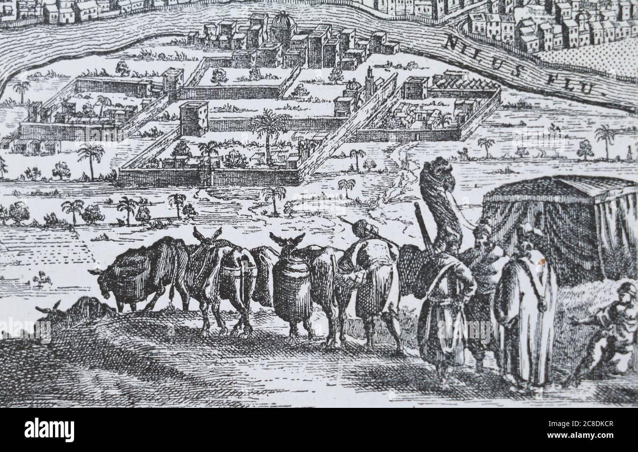 Kairo im Jahr 1670. Gravur des 17. Jahrhunderts Stockfotografie Alamy