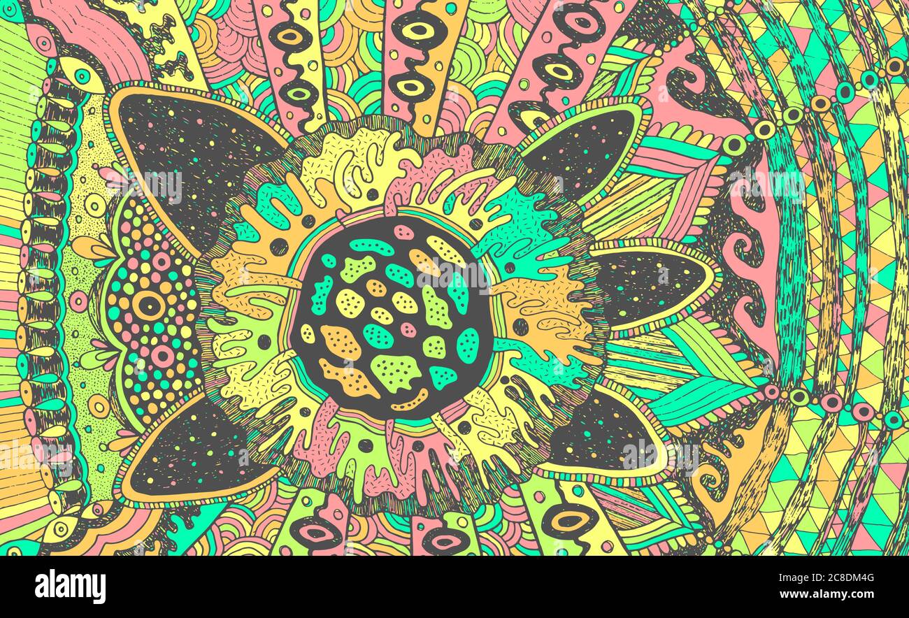 Bunte Doodle Muster. Pastellfarben. Helle abstrakte Urorigines Folk surrealen Ornament. Psychedelische Textur. Vektorgrafik. Stock Vektor