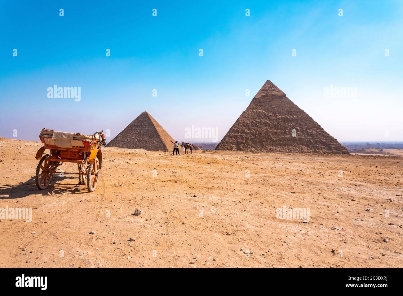 Ägypten, Governorat Gizeh, Gizeh, Kutsche vor den Pyramiden von Gizeh Stockfoto