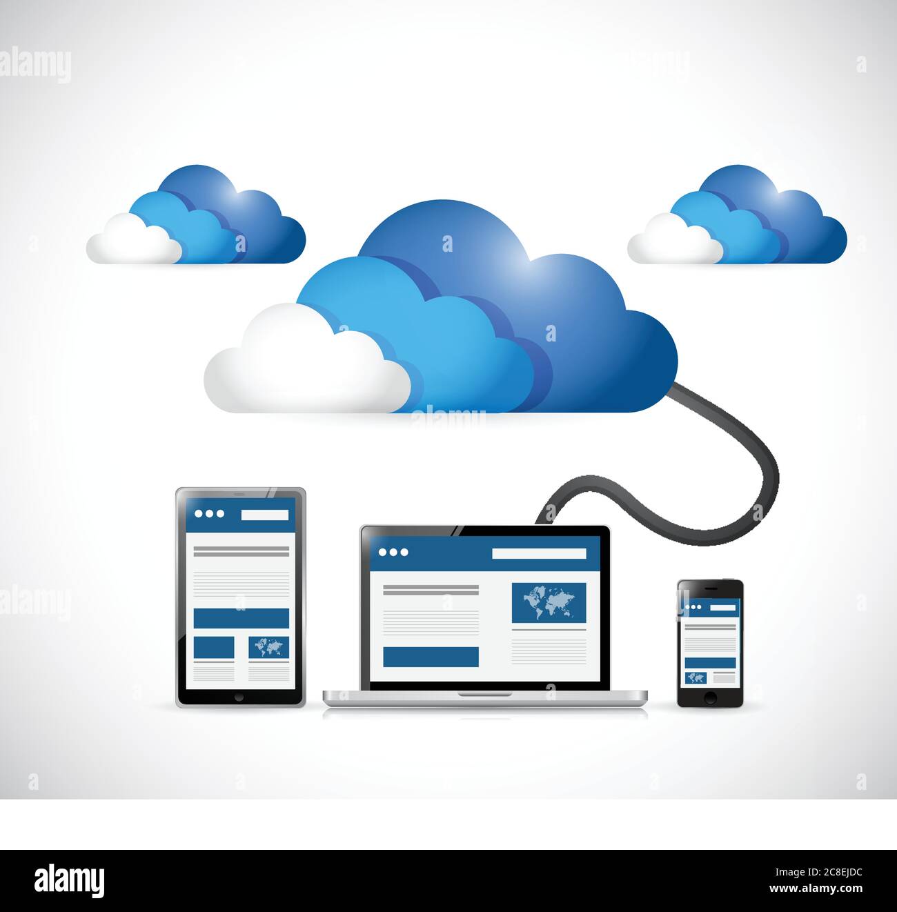 Cloud- und Web-Plattformen-Technologie-Illustration Design auf weißem Hintergrund Stock Vektor