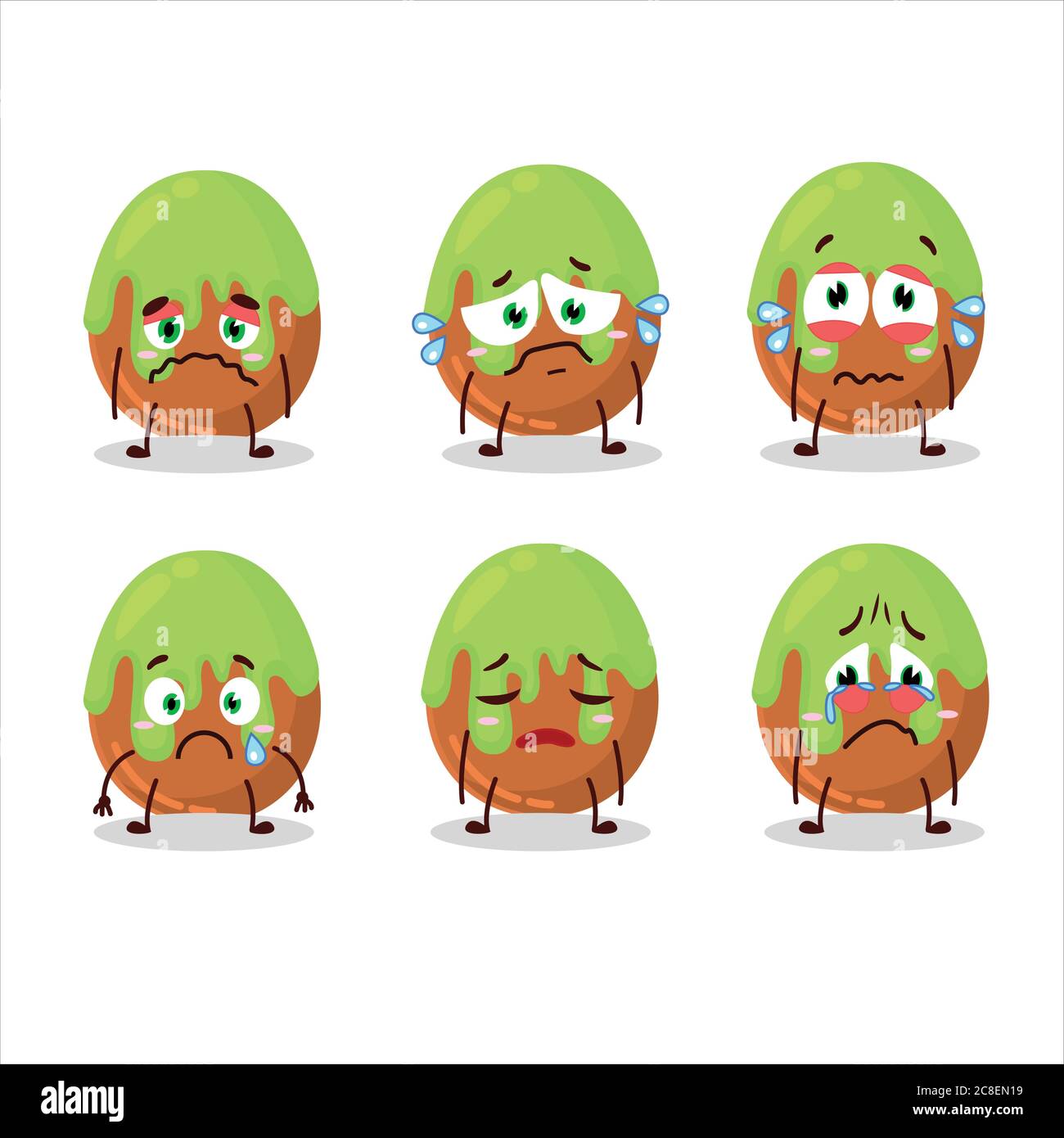 Choco grün Süßigkeiten Cartoon-Charakter mit trauriger Ausdruck Stock Vektor