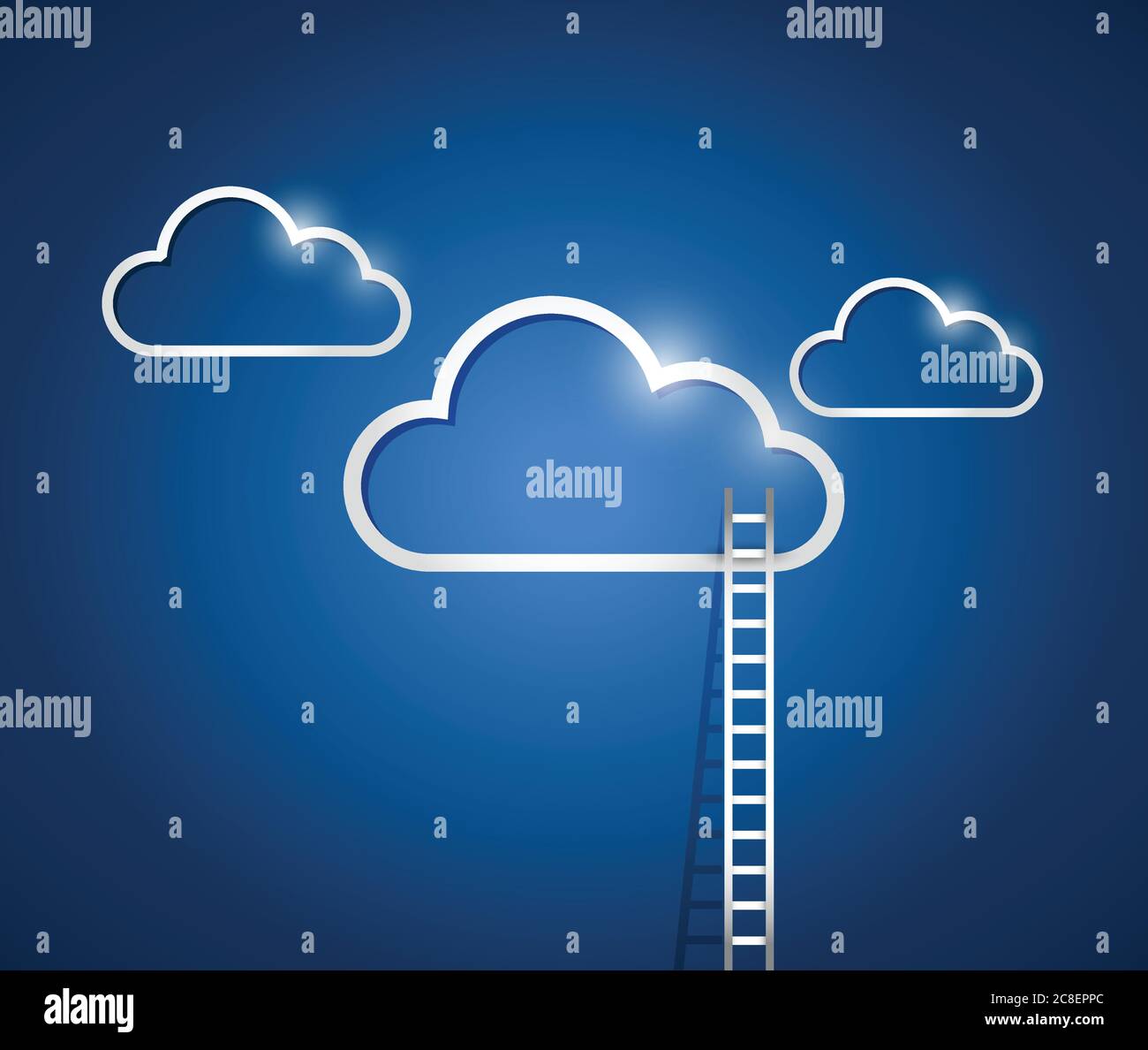 Wolken und Treppen, Illustration auf blauem Hintergrund Stock Vektor