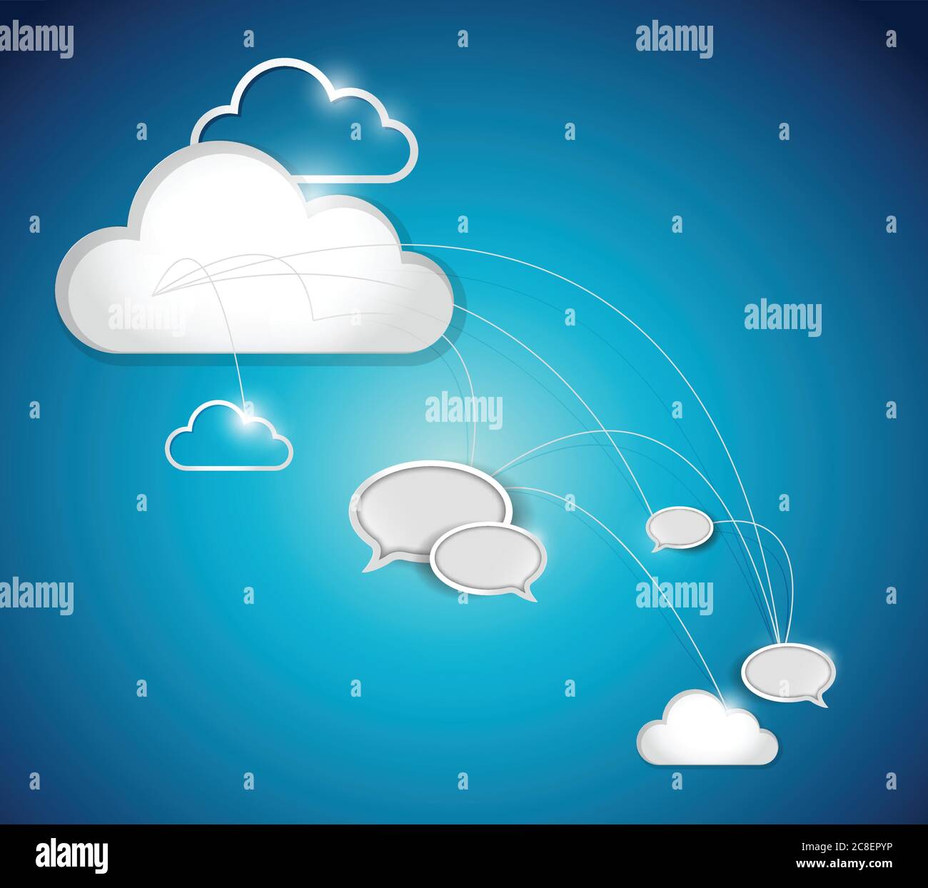 Design der Cloud-Computing-Kommunikationsnetzwerke auf weißem Hintergrund Stock Vektor