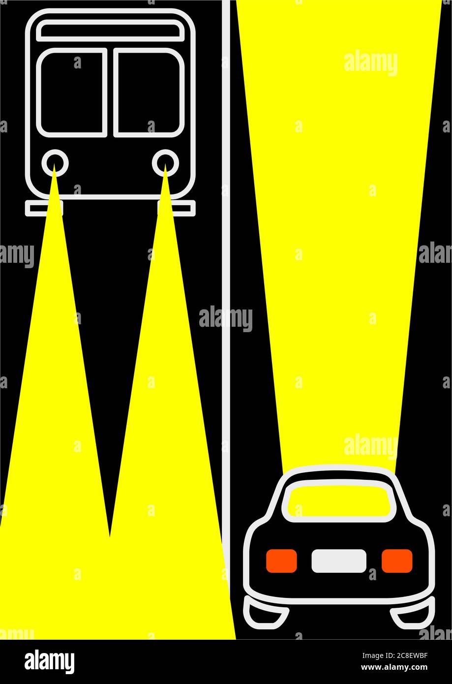 Die Bewegung der Autos in den Scheinwerfern in der Nacht. Stock Vektor