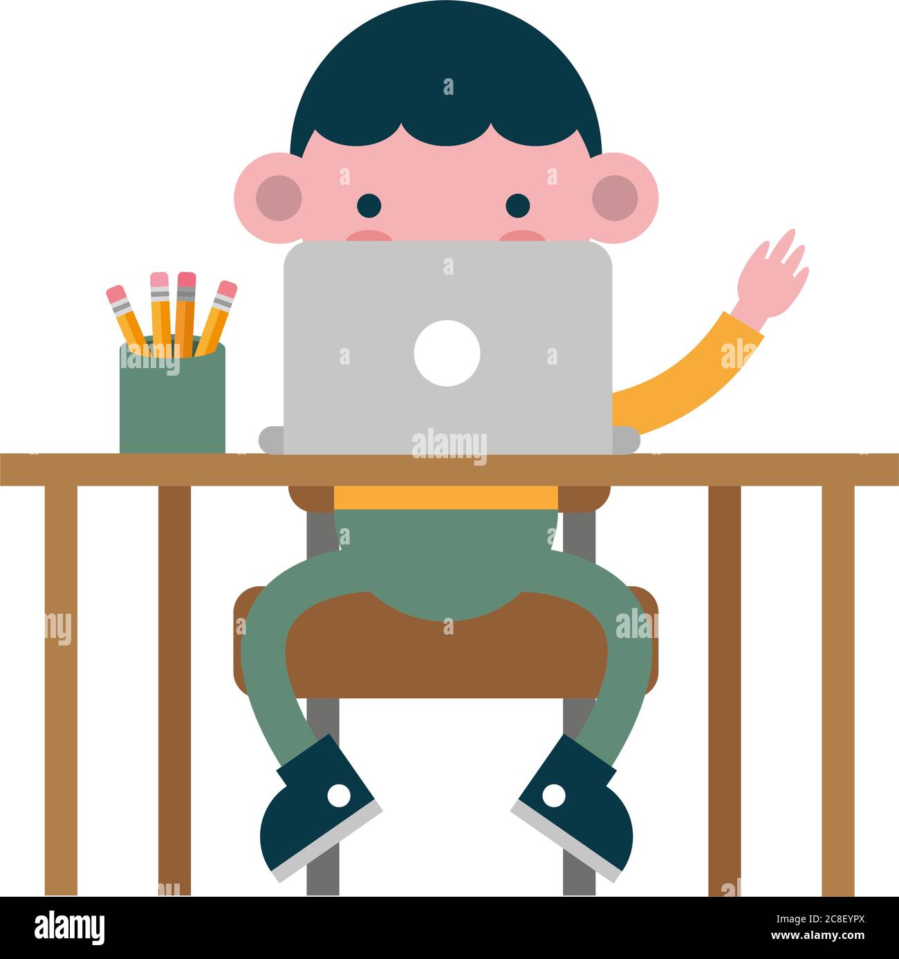 Adorable Boy Laptop Cartoon Character Stockfotos Und Bilder Kaufen Alamy