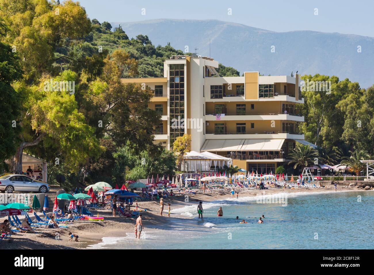 Radhime, Albanien. Hotel Paradise Beach. Stockfoto